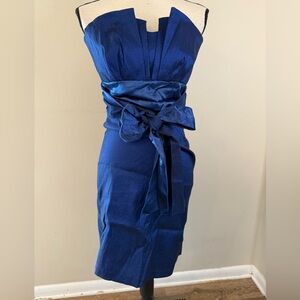 Bliss Tiger Lilly royal blue formal strapless body con midi dress back zip SZ M